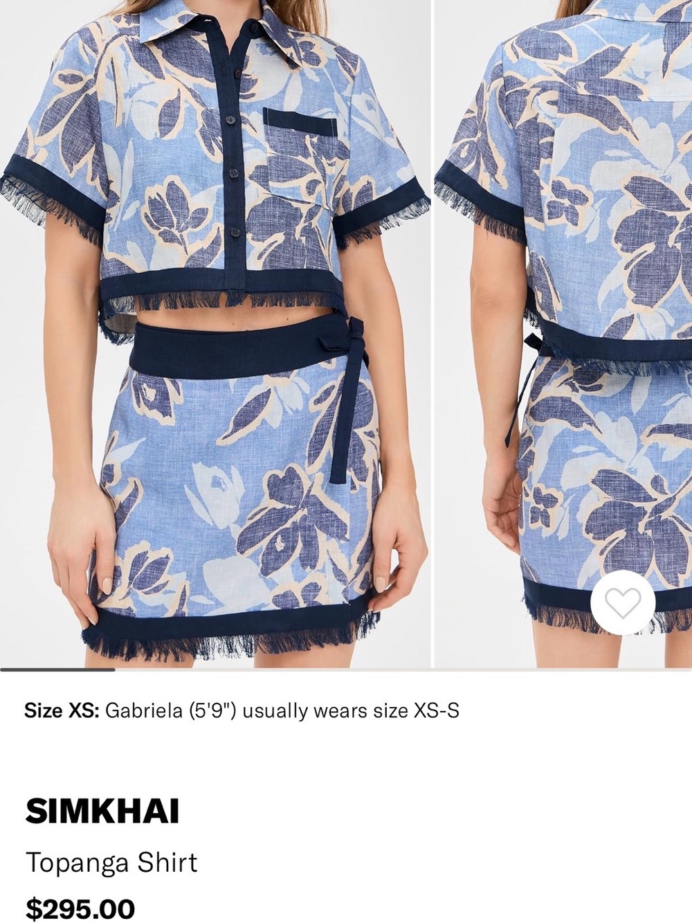 SIMKHAI Blue Floral Crop Shirt